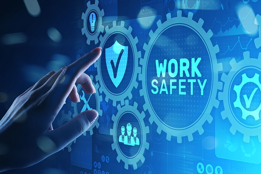 C3 Safety LLC - a blue, digital screen emphasizing the importance of work safety in Illinois.